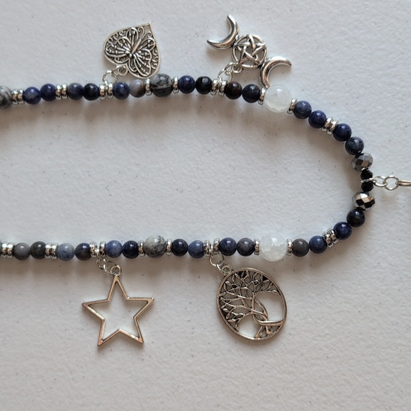 Silver and Blue Beaded Soladite And Piacos Jasper Necklace - Picture 3 of 5